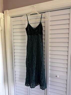 Betsey Johnson Green Velvet Lace Trim Slip Evening Gown
